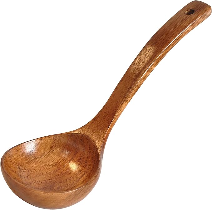 Engecora Wooden Soup Ladle – Handmade Long-Handle Cooking Utensil