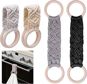 Engecora 4-Piece Boho Kitchen Towel Holder – Handmade Crochet Dish Towel Rings
